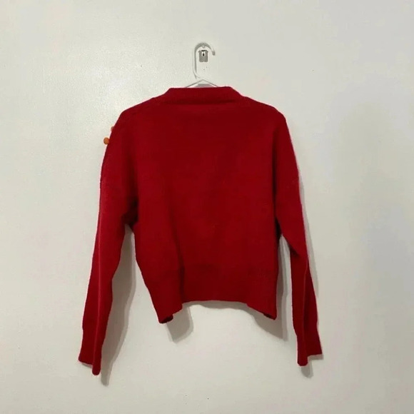 Source Unknown - Novelty Cherry Embroidered Soft Burgundy Red Cropped Sweater - Picture 7 of 8
